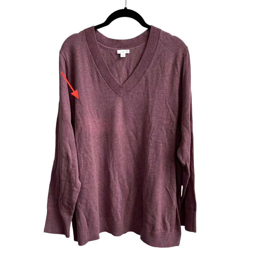 J. Jill Womens V-Neck Pullover Sweater Plum Purple Heathered Cotton Blend 2X